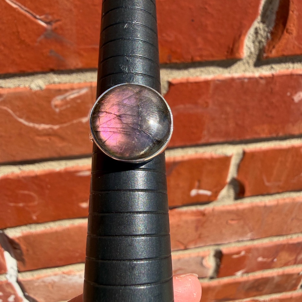 Labradorite Round Statement Ring - Iridescent Pur… - image 3